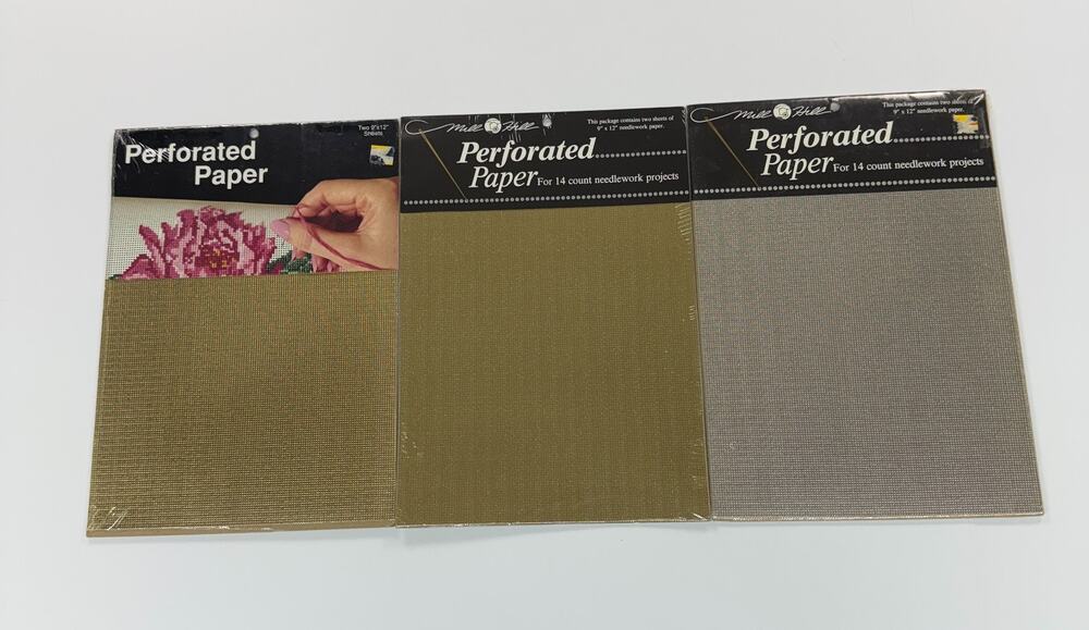 3 Packs Mill Hill Yarn Tree 14 Ct Perforated Paper Needlework 9x12 Gold Silver